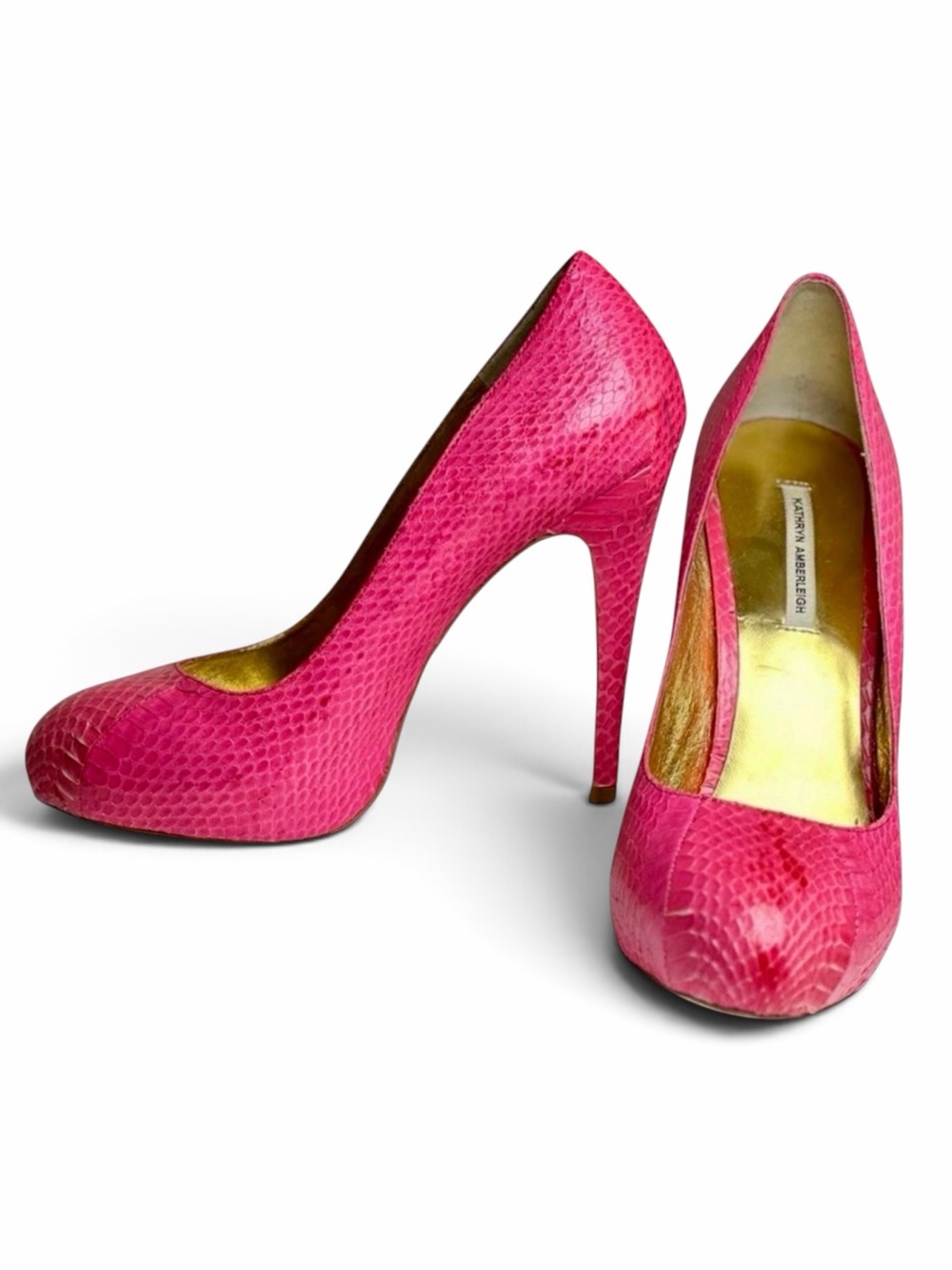 Katheryn Amberleigh Pink Snakeskin Platform Pumps Leather Heels Size 8